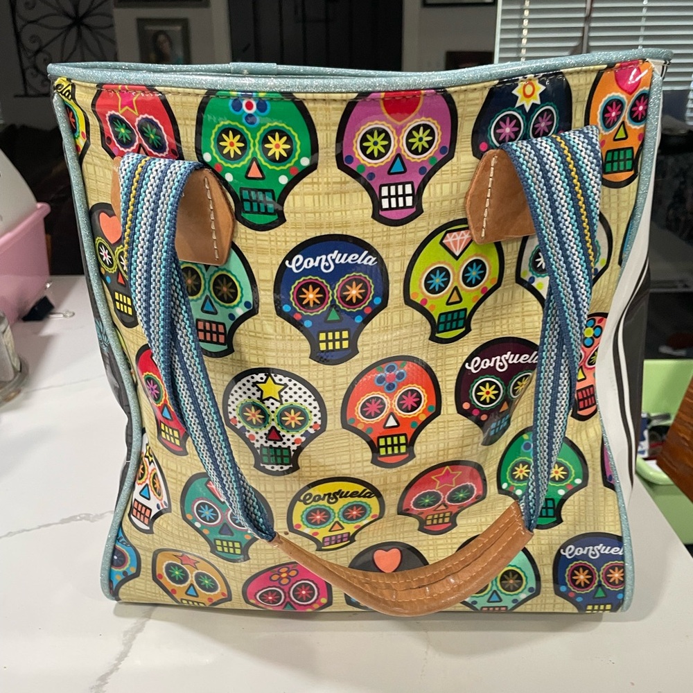 Consuela Sugar Skull Tote — Teal, Pink, Green, Yellow, Blue